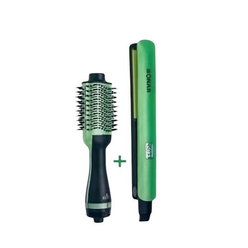 Kit 2 en 1 : Brosse Soufflante + Lisseur Cheveux – Soin Brillance à l’Avocat & Macadamia