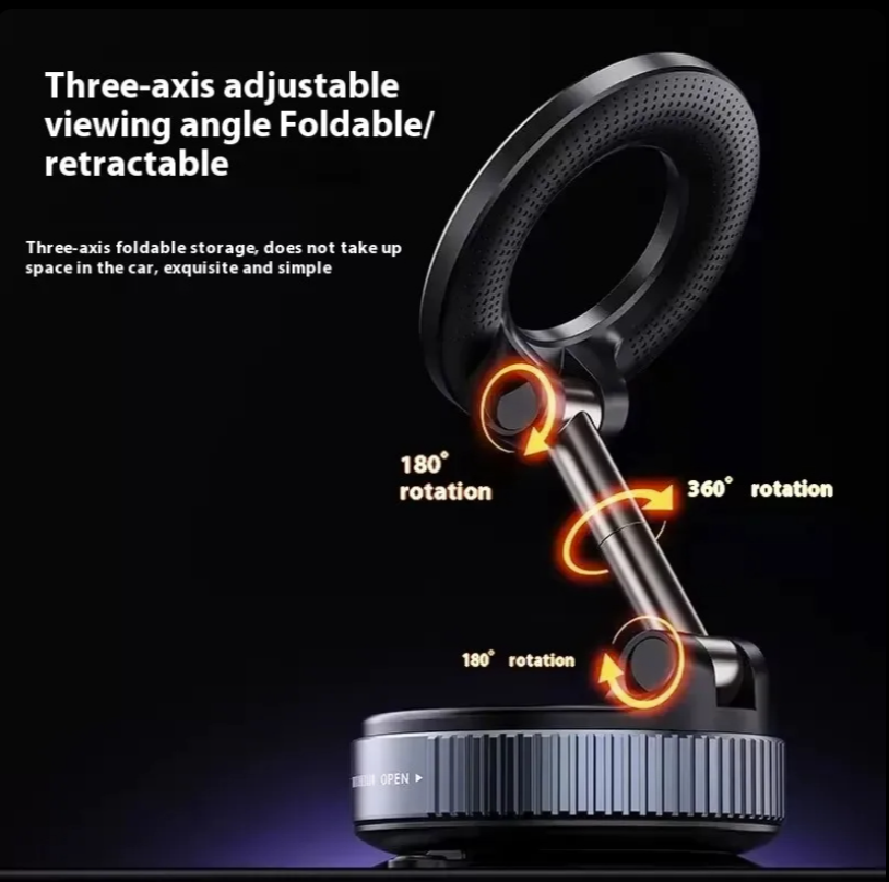 Support Téléphone Magnétique Voiture 3 Axes – Rotation 360°, Ultra Stable & Pliable | Aimant N52 Puissant