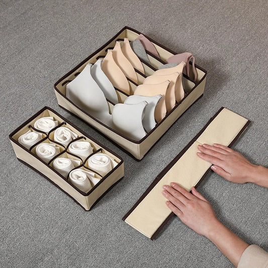 Lot de 4 Boîtes de Rangement pour Sous-vêtements – Beige