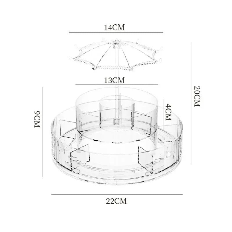 Organisateur Rotatif Transparent avec Parapluie – Rangement Maquillage 360° | Design Élégant & Fonctionnel