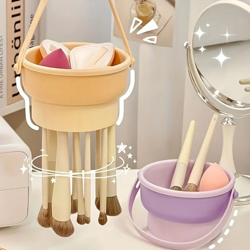Seau Nettoyant Pliable pour Pinceaux de Maquillage – Compact, Astucieux et Multifonction