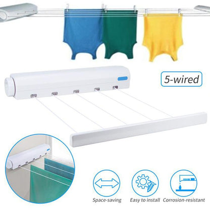 Sèche Linge Mural à 5 Cordes Extensible, Porte-vêtements rétractable, porte-serviettes