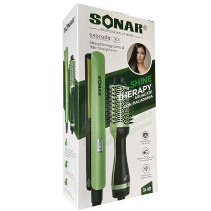Kit 2 en 1 : Brosse Soufflante + Lisseur Cheveux – Soin Brillance à l’Avocat & Macadamia