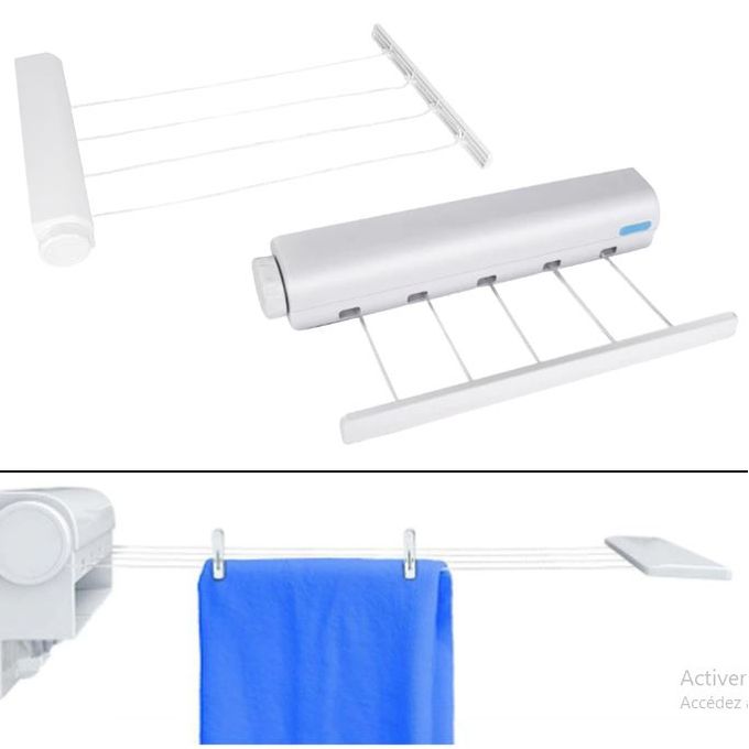 Sèche Linge Mural à 5 Cordes Extensible, Porte-vêtements rétractable, porte-serviettes