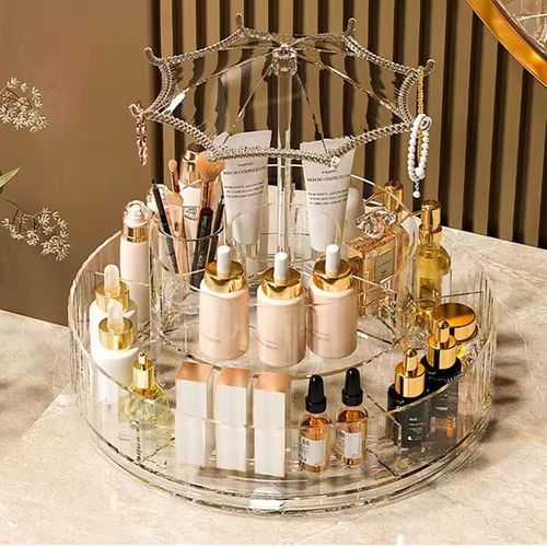Organisateur Rotatif Transparent avec Parapluie – Rangement Maquillage 360° | Design Élégant & Fonctionnel