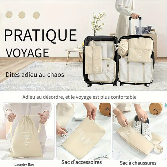 Set de 8 Organisateurs de Voyage pour Valise – Pochettes Rangement Multifonction