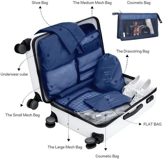 Set de 8 Organisateurs de Voyage pour Valise – Pochettes Rangement Multifonction