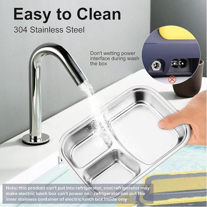 Lunch Box Électrique 2 en 1 Portable avec Compartiment en Acier Inoxydable, Chauffe-nourriture Rapide