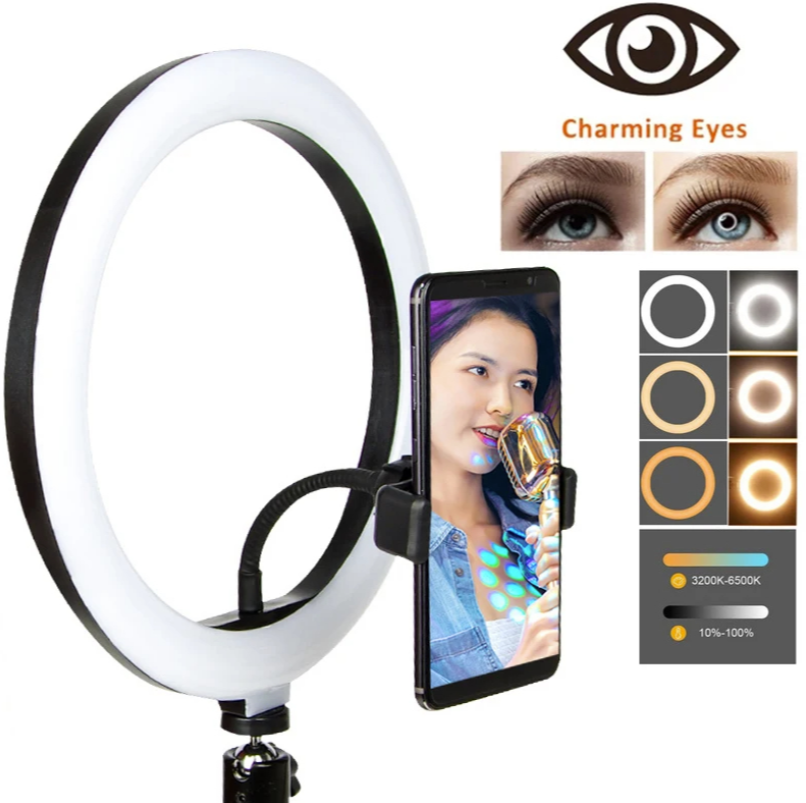 Ring Light LED 26 cm (10″) – Éclairage Circulaire avec Support Smartphone & Télécommande – USB