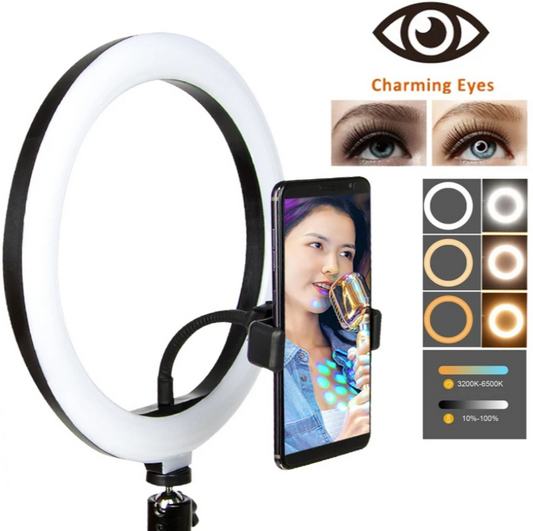 Ring Light LED 26 cm (10″) – Éclairage Circulaire avec Support Smartphone & Télécommande – USB