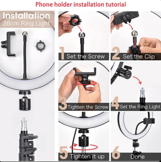 Ring Light LED 26 cm (10″) – Éclairage Circulaire avec Support Smartphone & Télécommande – USB