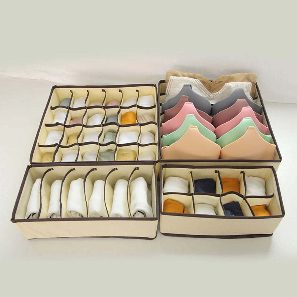 Lot de 4 Boîtes de Rangement pour Sous-vêtements – Beige