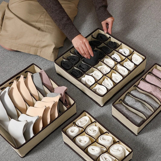 Lot de 4 Boîtes de Rangement pour Sous-vêtements – Beige