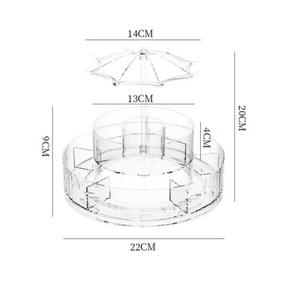 Organisateur Rotatif Transparent avec Parapluie – Rangement Maquillage 360° | Design Élégant & Fonctionnel